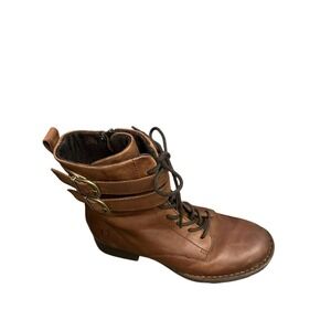 BORN Leather Camryn Lace-Up  Zip  Boot Combat Western Grunge Brown Womens Size 8
